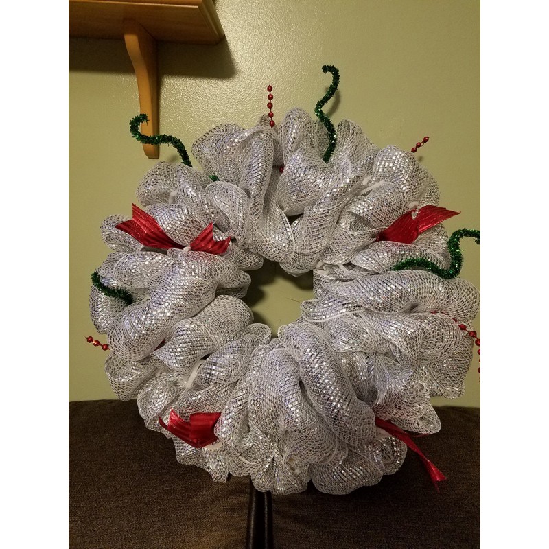 Silver & Red Wreath